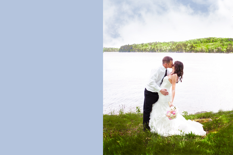 gorgeous couple embracing for their wedding pictures at Lake Utopia