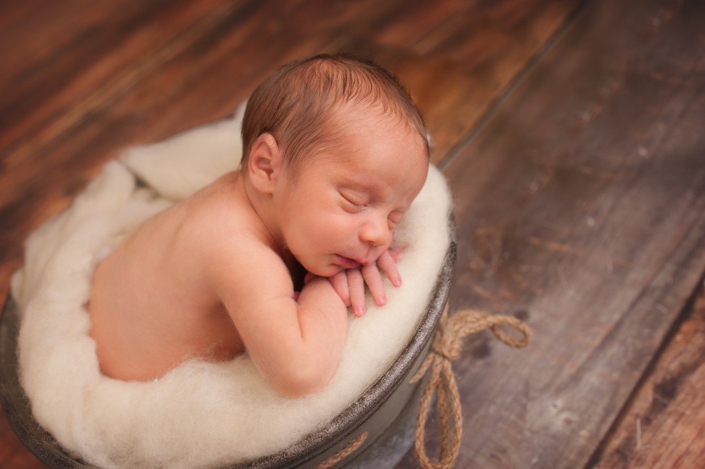 Saint John Photographer new baby laying in vintage bucket