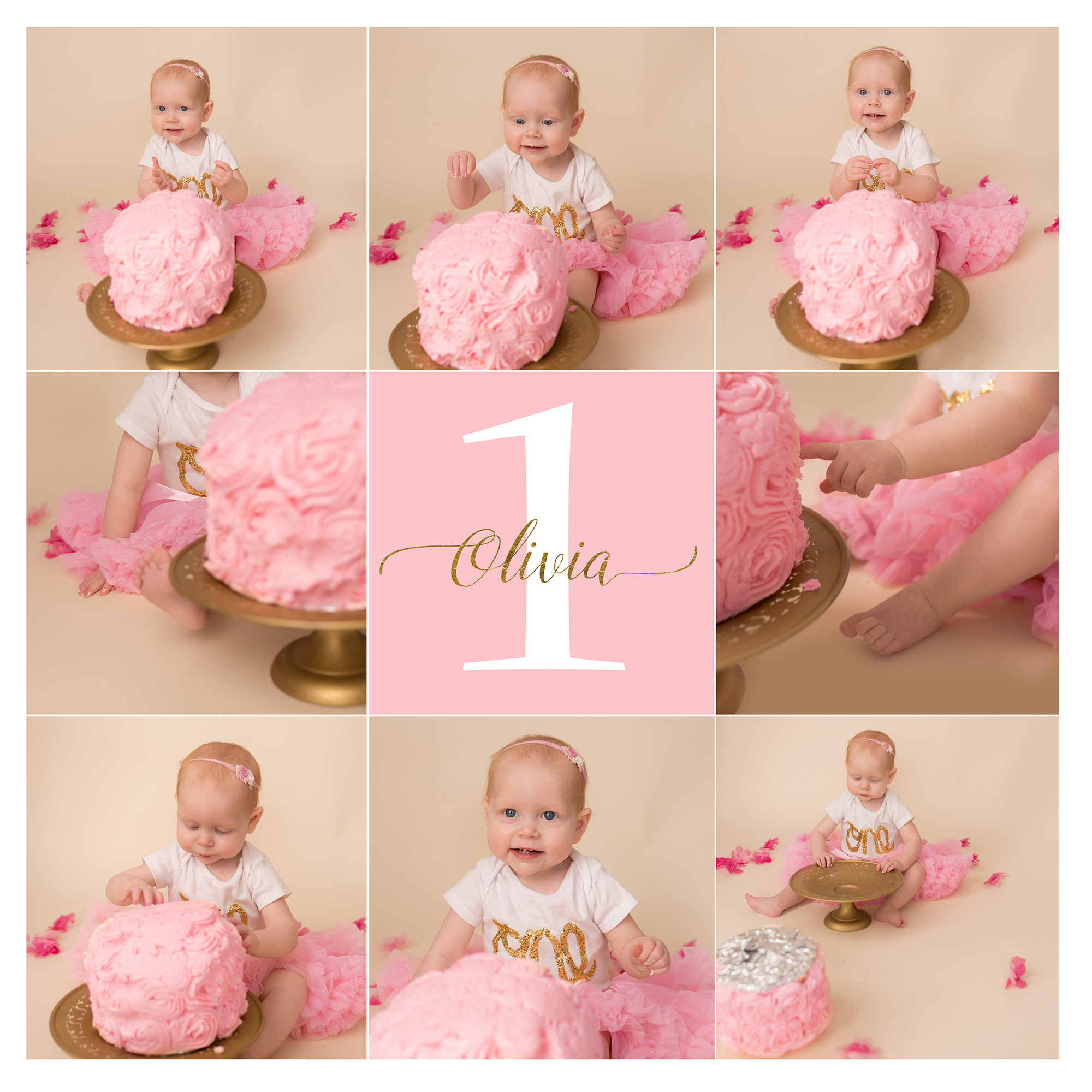 Saint John Photographer collage of a cake smash that is pink