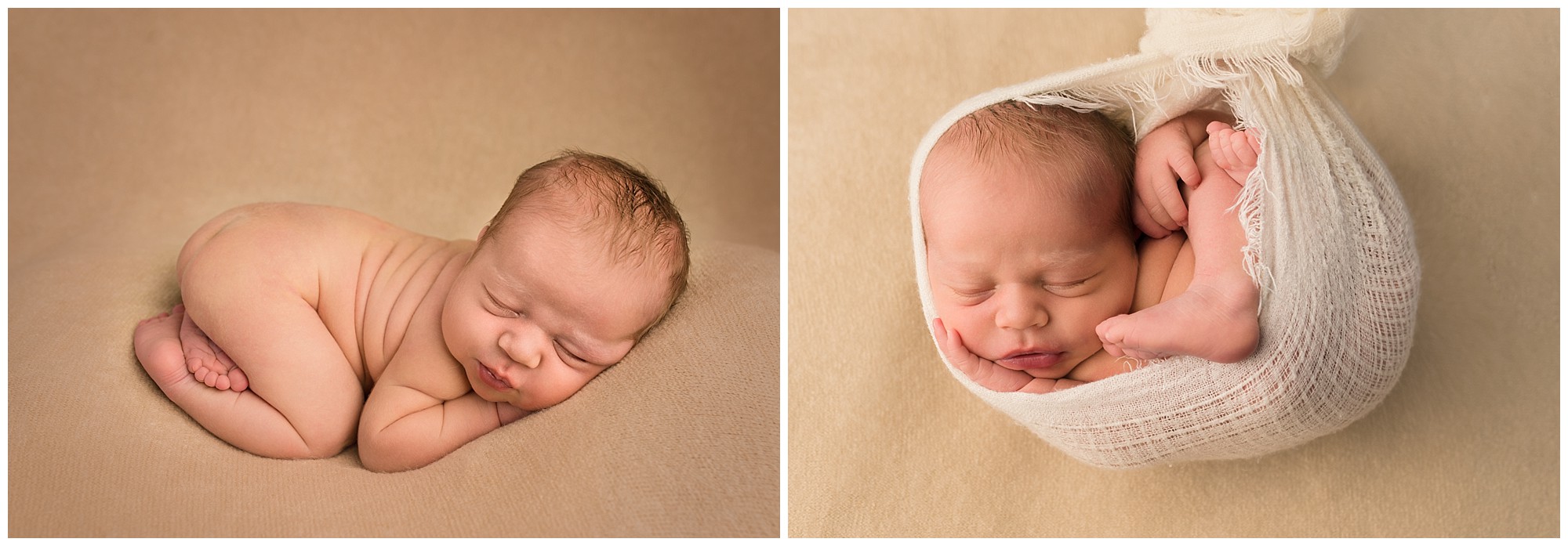 sleeping naked baby on a cream blanket