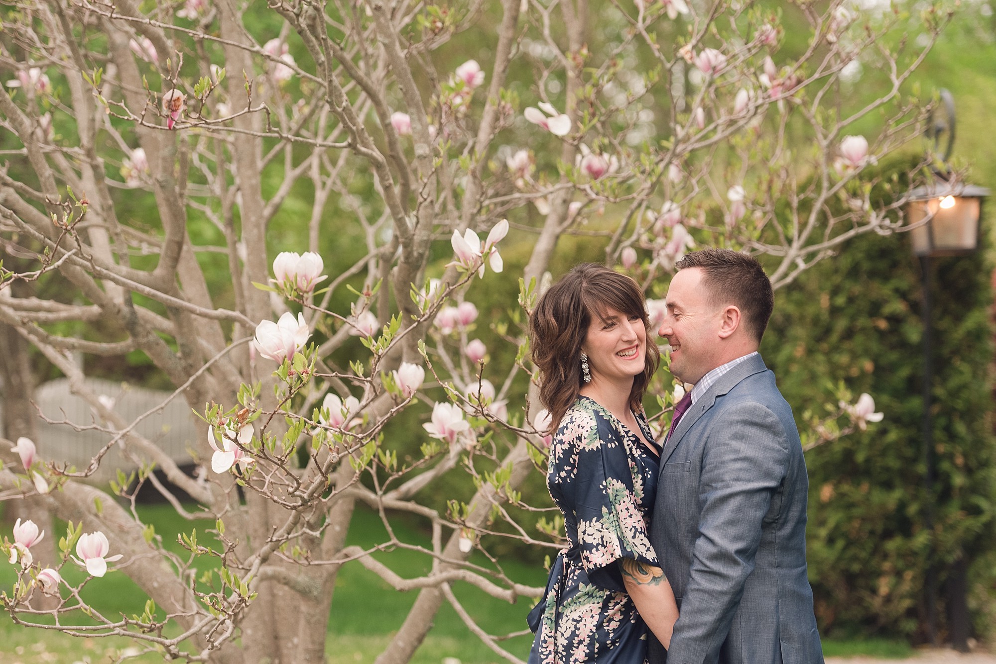 couple under the magnolia tree at Kingsbrae Gardens