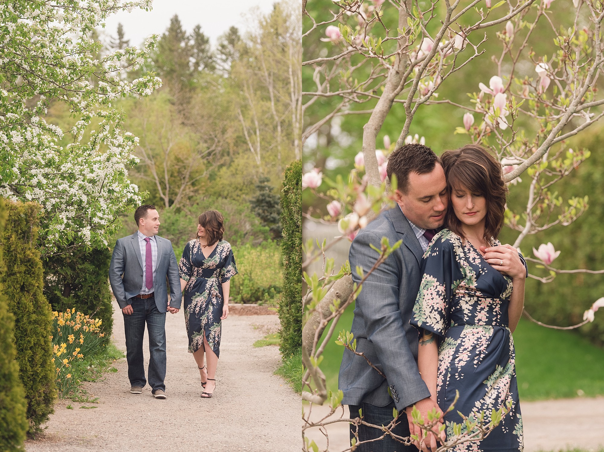 couple walking through Kingsbrae Garden in spring