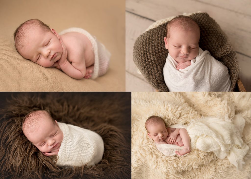 four picture collage of newborn babies sleeping